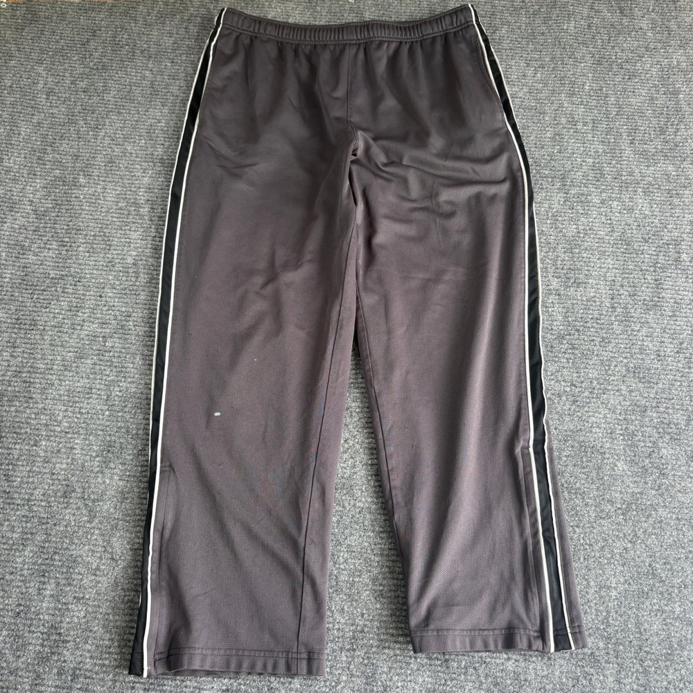 Tek Gear Mens Large Gray Mesh Track Pants Side Stripe Elastic Waist Activewear
